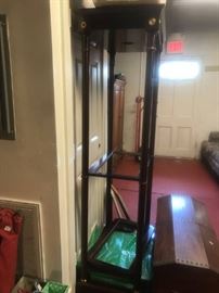 #45 open display cabinet w wood shelves w glass insert 29x17x72 $100.00