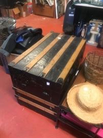 #47 trunk black and wood w tray 32x19x21 $150