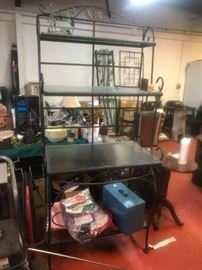 #48 metal and glass bakers rack 30x18x70 $75.00