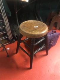 #56 wood black leg stool 18 tall $30.00