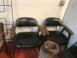 #58 2 black and 1 yellow side chairs w arms $30 ea $90.00