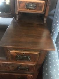 #69 antique vanity with 6 drawers shelves on side mirror 42x18x69 $275.00