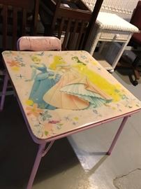 #85 PinkCinderella kids metal folding table and one chair $10.00