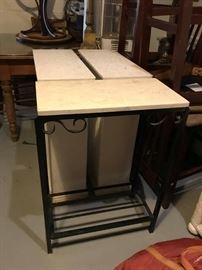 #90 metal w/ marble top end table 21x10.5x30 $75.00