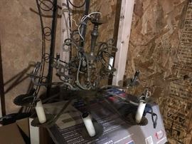 #92 JS vintage brass chandiler 20" H w/ 12 light candles $50.00