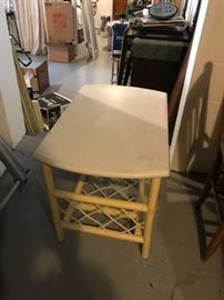 #110 rattan and wood white and yellow side table30x19x20 $75.00