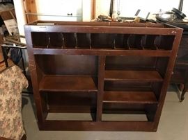 #115 wood divided open shelving 48x12x42 $100.00