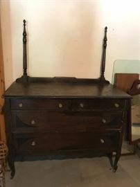 #117 antique wood vanity mising mirror 48x21x37 $175.00