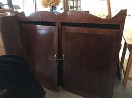 #123 wood cabinet w 2 doors as is 61x9x49 $100.00