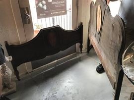 #127 full bed frame w black and inlay asis no rails $45.00