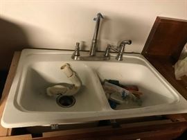 #134 plastic double sink 33x22x8 with faucet $75.00