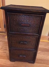 #138 (2) brown wicker 3 drawer chest 20hx10 w drawers 6x8.5 @ 50 ea $100.00