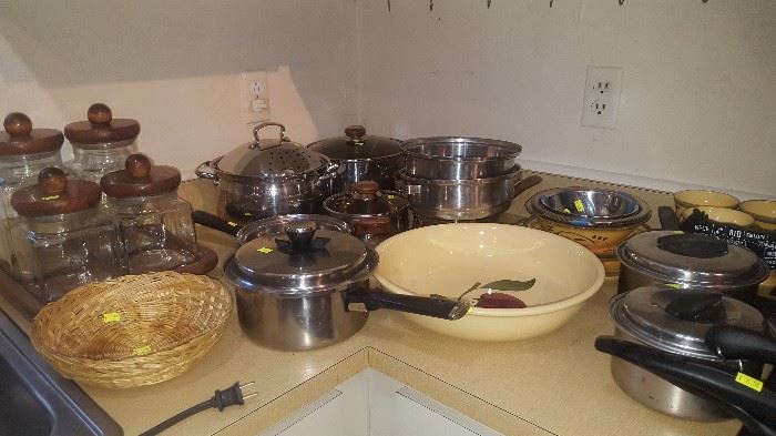 Glass with Wood Tops Storage Set, Pans, Bowl