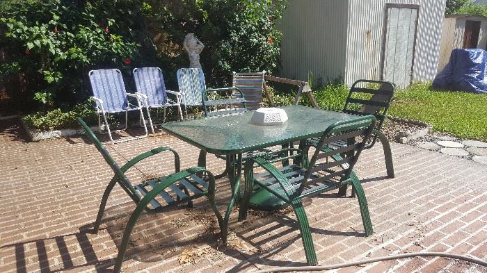 Rectangular Patio Table with 4 Chairs. Cushions available and sold separately. Beach Chairs