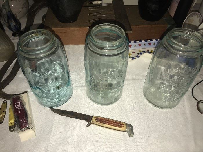 Mason Jars and stag handle knife