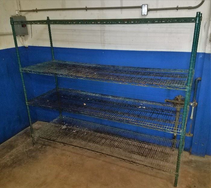 One of several metal shelves