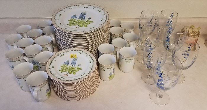 Bluebonnet dishes and glassware