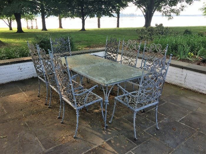 Kreissle Patio Table with chairs - can be made into 2 tables with 4 chairs - or kept as one as shown
