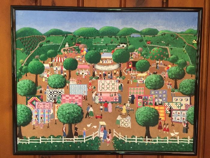 Acrylic on Canvas Painting by Mariana P. Cotten "Country Quilt Fair" - this is rare because it is the only original she never made prints of! Super find for folk art lovers!