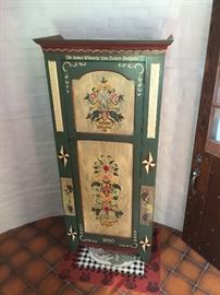 Oak Wardrobe - circa 1900 - painted and decorated in 1990 in PA Dutch style - 72" high / 30" wide and 16" deep