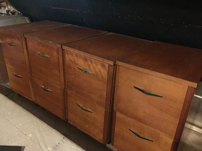 4 Matching Wood Filing Cabinets - Mid Century light wood, 2 drawer plain metal pulls...