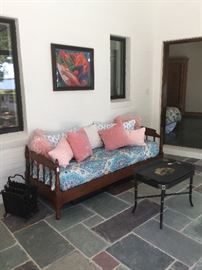 Early 1900's day bed (or twin) with Maitland Smith Handpainted Coffee Table