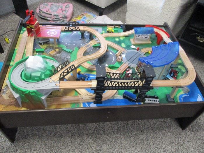Large children's toy track on permanent stand