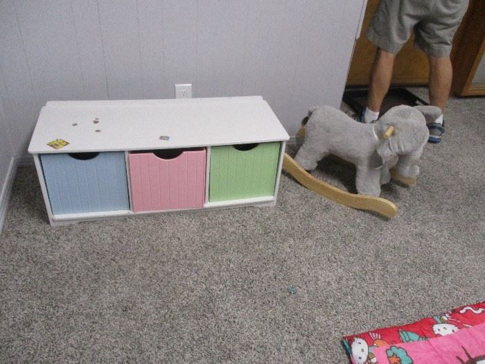 Children's storage bin and elephant rocker