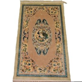 1920's Chinese Silk Rug - This rug measures 3' x 5' and is featured in celadon & rose