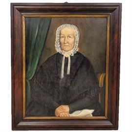 Large 19th Century Portrait - American School oil on canvas in a grain painted frame