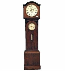 Lot 1 - 19th Century English Mahogany Grandfather Clock, dial marked "W & T Blundell, Limerick". 8 Day Time and Strike, with barometer in door. 79" tall.