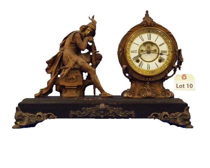 Lot 10 - Turn of the Century Ansonia Figural Mantle Clock. 8 Day time and strike. 14" tall.