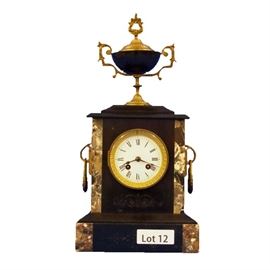 Lot 12 - Turn of the Century French Slate Shelf Clock. 8 Day time and strike. 18" tall.