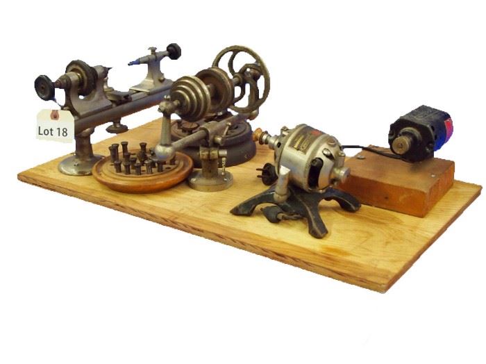 Lot 18 - German Clock Makers Lathe, unmarked. With 20+ Collets. 7" tall.