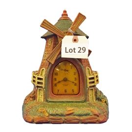 Lot 29 - 20th Century Lux Novelty Clock, "Village Mill". 30 hr. time and alarm. 10 1/2" tall.