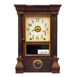 Lot 42 - Turn of the Century Rosewood Seth Thomas Pillar Shelf Clock. 30 hr. time, strike and alarm. 16" tall