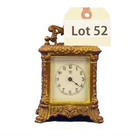 Lot 52 - Turn of the Century Brass Waterbury Carriage Clock. 30 hr. time and strike, with repeat. 4" tall. 