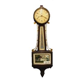 Lot 53 - 1940's Mahogany Telechron Banjo Clock. Electric. 29 1/2" tall. 