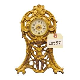 Lot 57 - Turn of the century Art Nouveau Novelty Shelf Clock. 30 hr. time only. 11" tall.