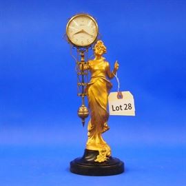 Lot 28 - 20th Century Swinging Arm Clock, Marked "Linder". 8 day time only. 11 1/2" tall. 