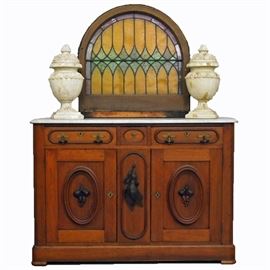 Victorian Marble Top Sideboard & Stained Glass Window
