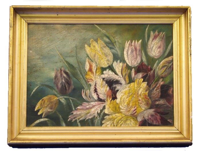 "Tulips" by John Ross Key - Oil on board still life by John Ross Key (1832-1920).