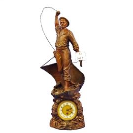 Lot 3 - Turn of the Century Spelter Figural Mantle Clock, Unmarked. 30 Hour. 28 1/2" tall. 