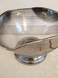 Mid Century Modern silver fade glass serving bowl 1960