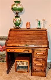 Antique roll-top desk, Parlor lamp