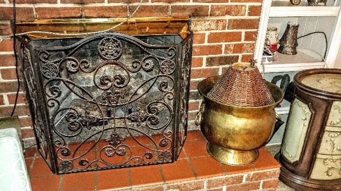 Copper & iron fireplace items