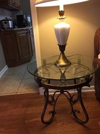 Two Iron/Glass Top End Tables with Matching Lamps...Lots of Matching Lamps in this sale...
