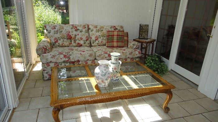 Floral Sofa, Large Coffee table 