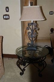 GLASS TOP OCCASIONAL TABLE, TABLE LAMP