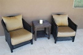 PATIO CHAIRS, OCCASIONAL TABLE